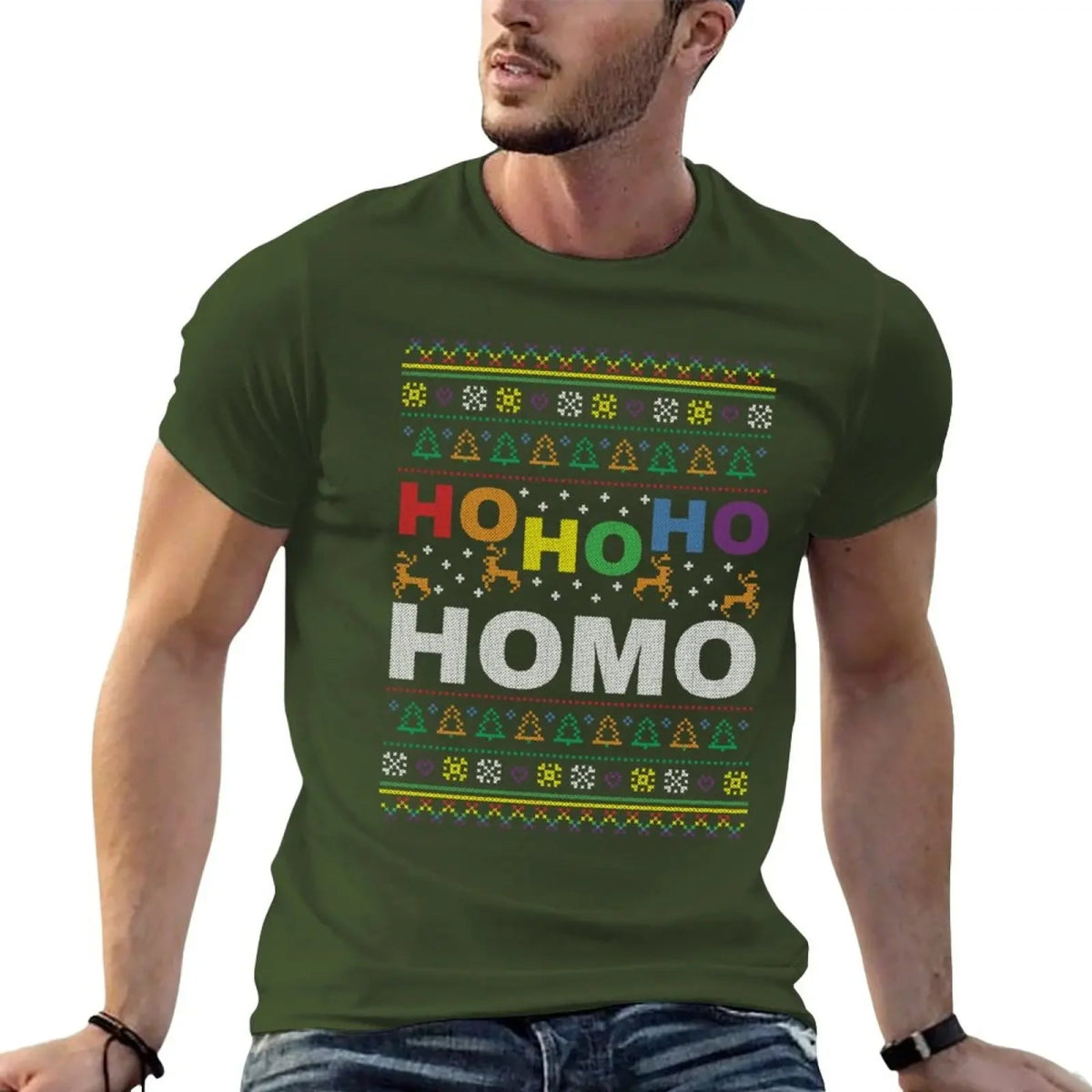 HO HO Ho HOMO Funny Gay Pride Ugly Christmas Shirt - PrideBooth