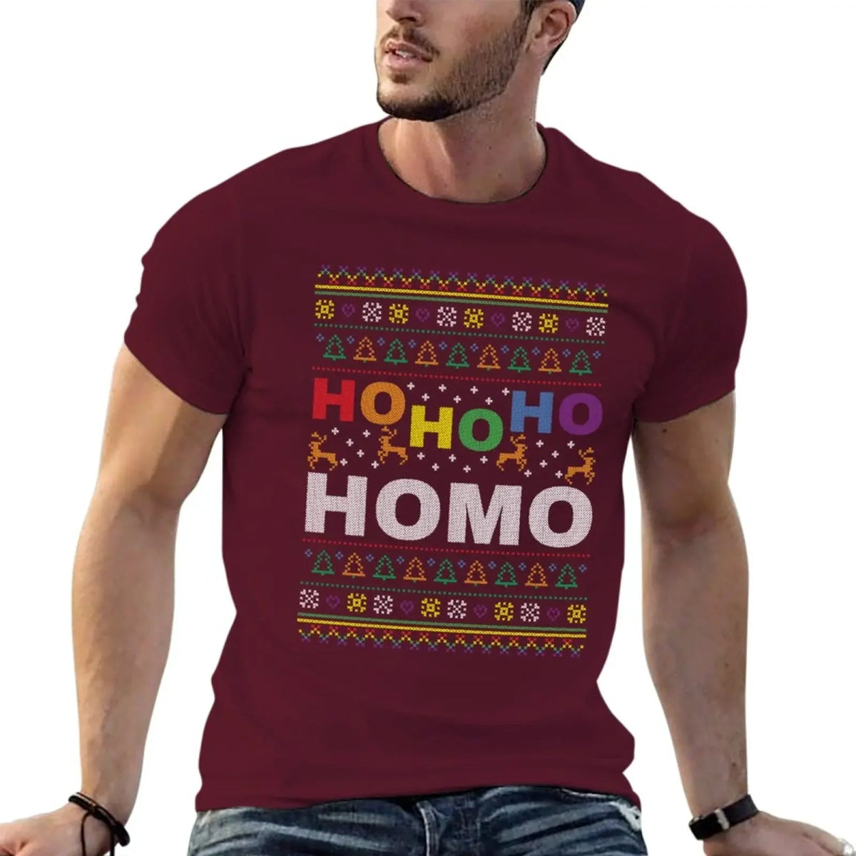 HO HO Ho HOMO Funny Gay Pride Ugly Christmas Shirt - PrideBooth