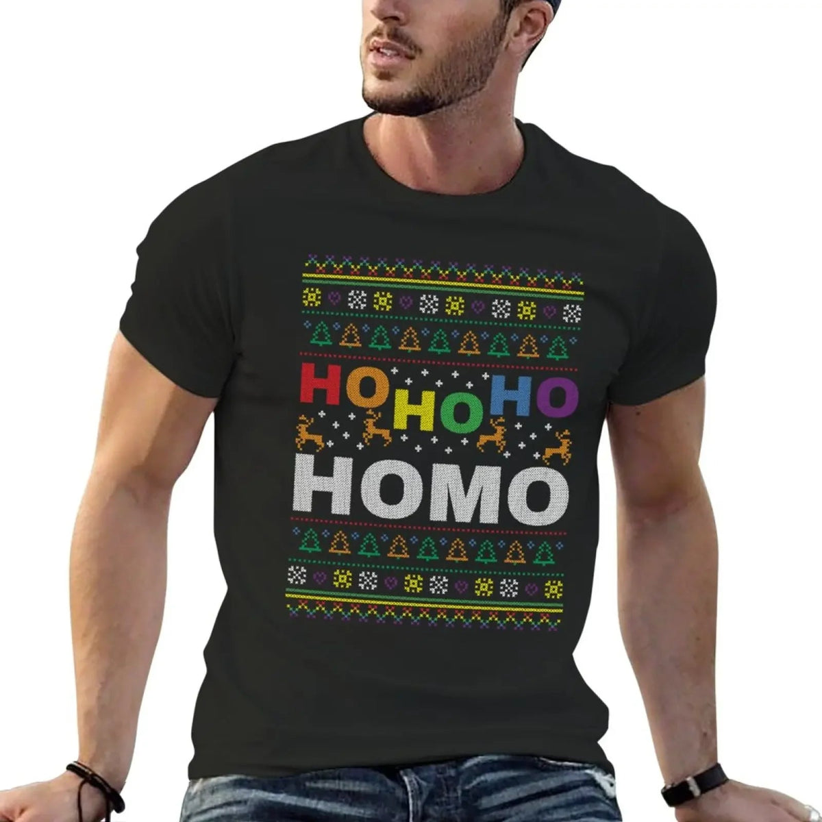 HO HO Ho HOMO Funny Gay Pride Ugly Christmas Shirt - PrideBooth
