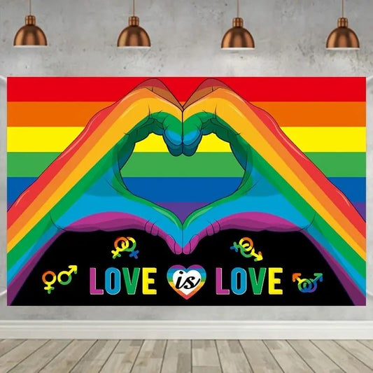 Love Is Love Rectangular Rainbow Banner - PrideBooth