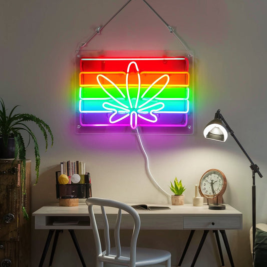 Marijuana Rainbow Flag Pride Neon Sign - PrideBooth