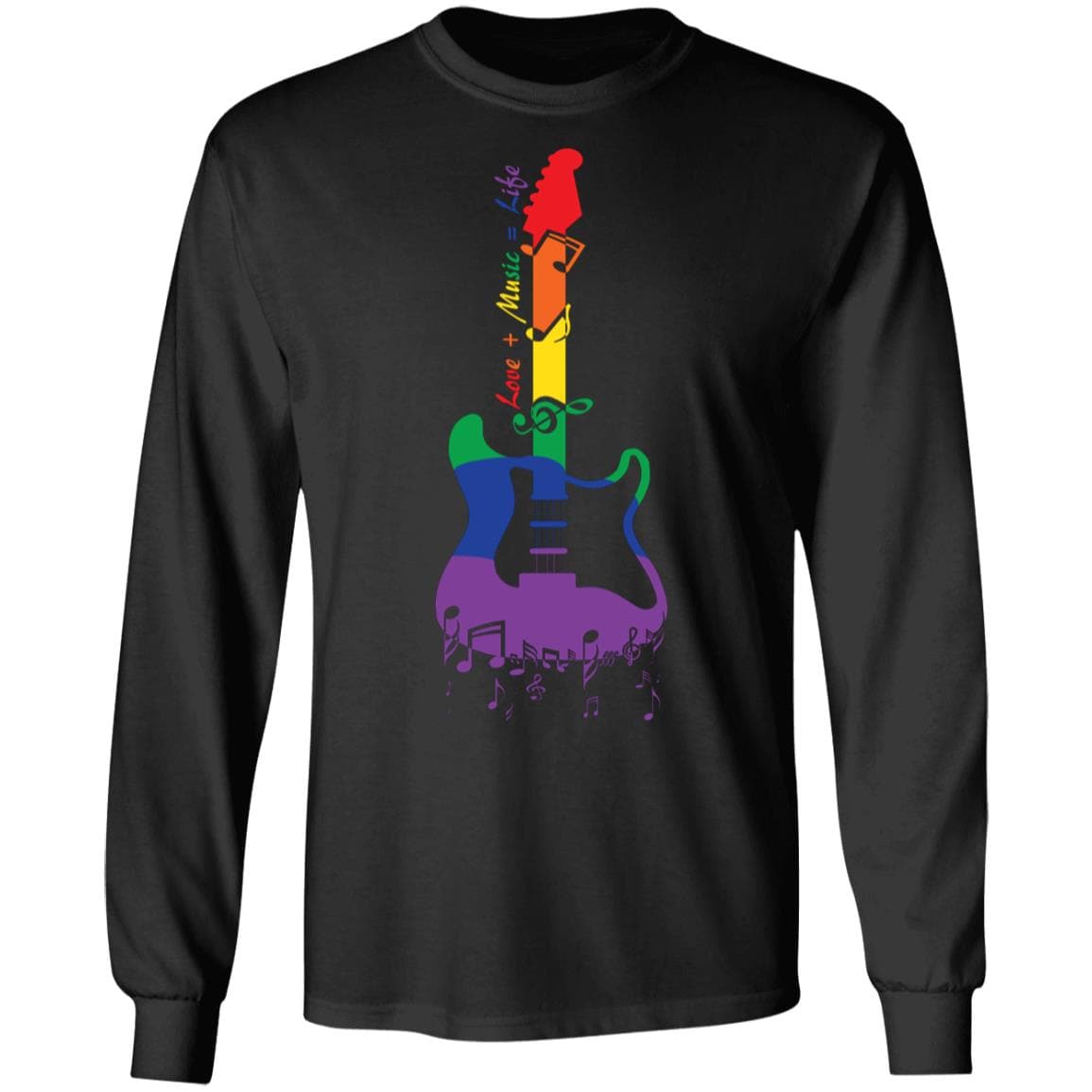 Rainbow Guitar "Love + Music = Life" Pride T Shirt - PrideBooth