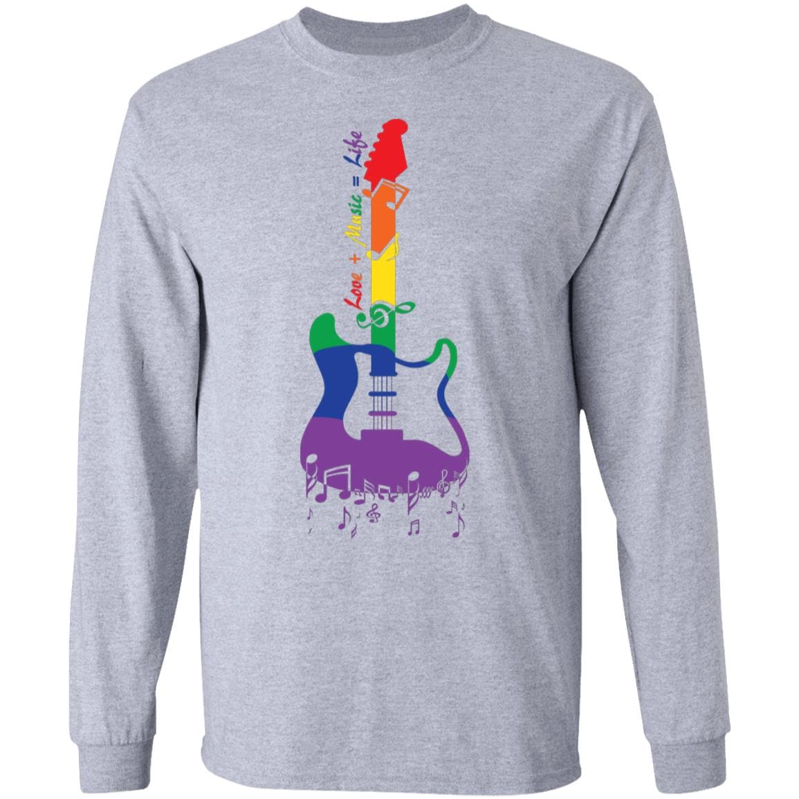 Rainbow Guitar "Love + Music = Life" Pride T Shirt - PrideBooth