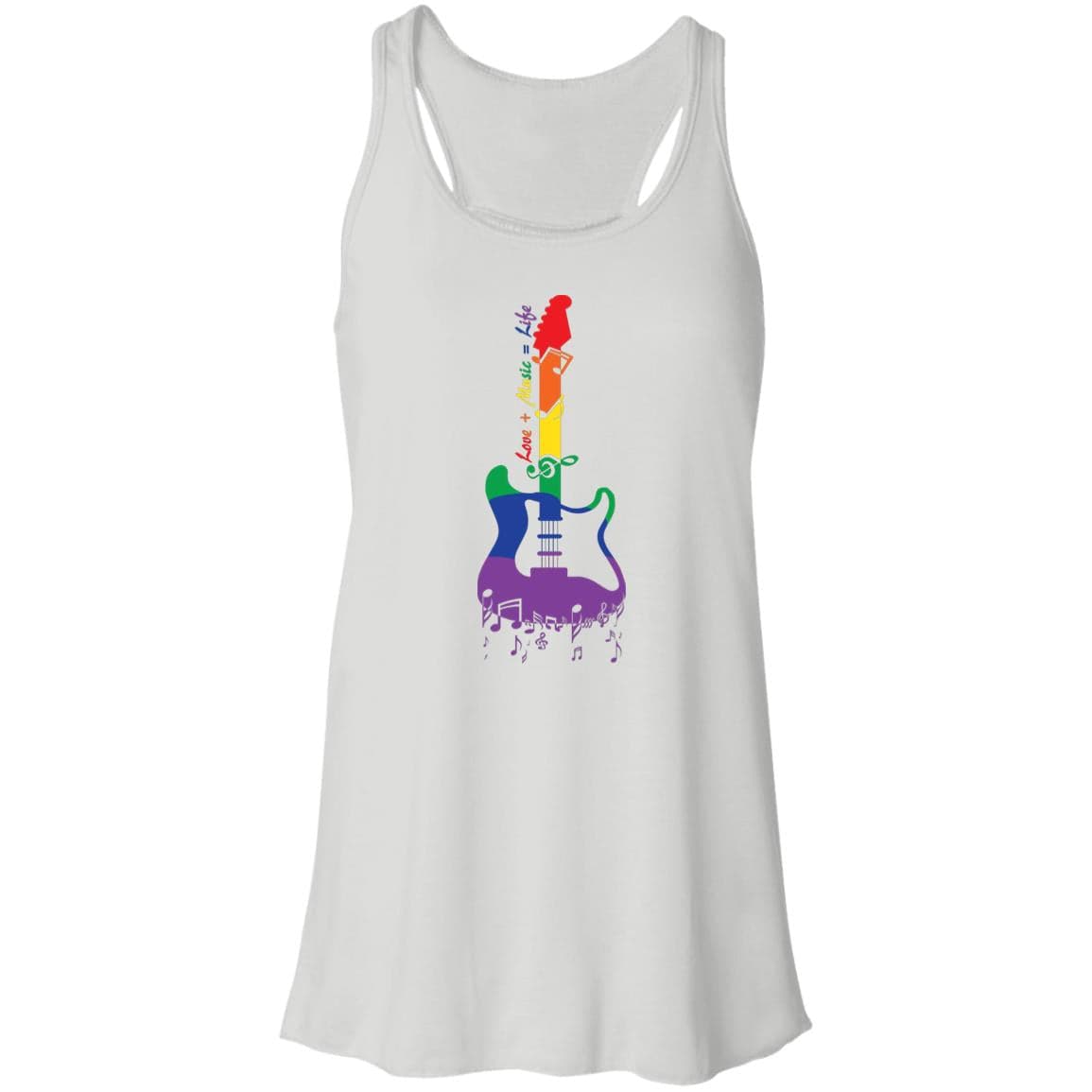 Rainbow Guitar "Love + Music = Life" Pride T Shirt - PrideBooth