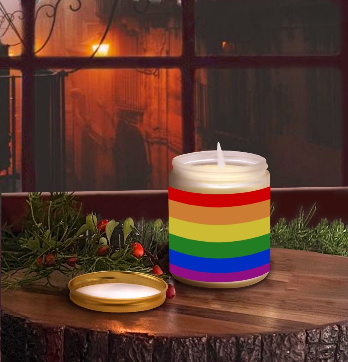 Rainbow Pride Frosted Glass Candle Cup - Large Size (Lavender&Lemon) - PrideBooth