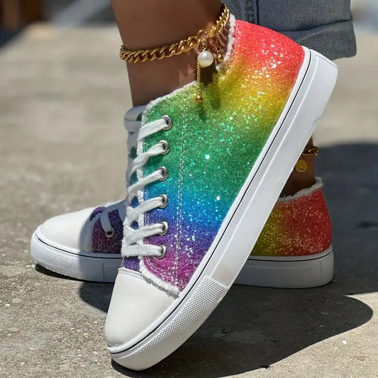 Rainbow Pride Women's Glitter Canvas Shoes - PrideBooth
