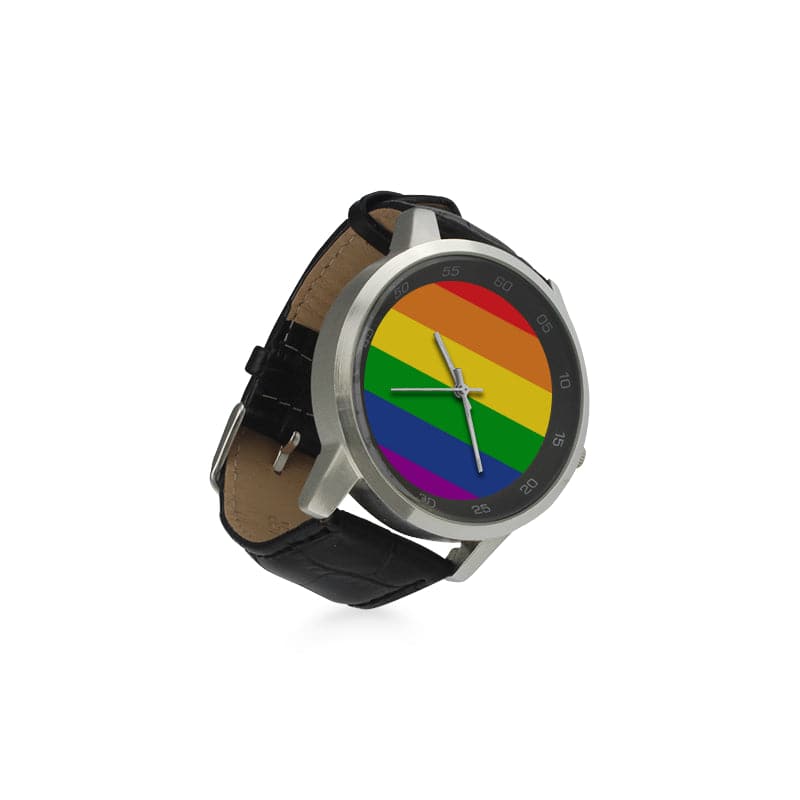 Rainbow Watch Unisex Stainless Steel Leather Strap Watch - PrideBooth