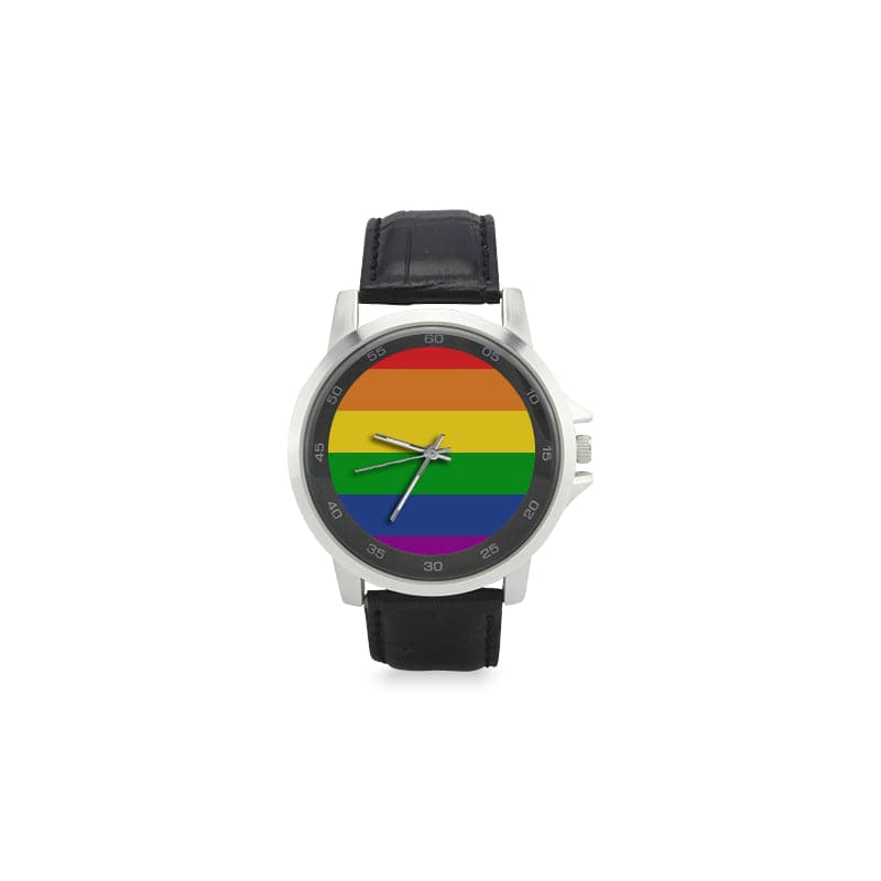 Rainbow Watch Unisex Stainless Steel Leather Strap Watch - PrideBooth