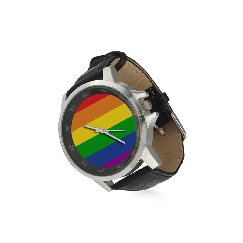 Rainbow Watch Unisex Stainless Steel Leather Strap Watch - PrideBooth