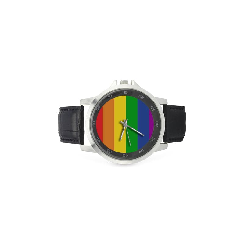 Rainbow Watch Unisex Stainless Steel Leather Strap Watch - PrideBooth