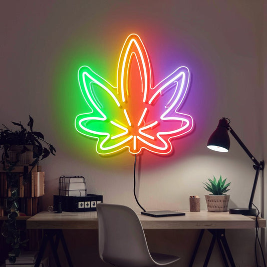 Rainbow Weed Leaf Neon Sign - PrideBooth