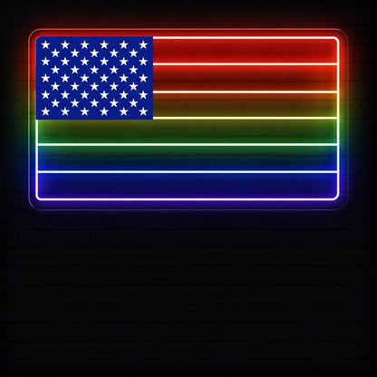 USA Rainbow Flag Pride Neon Sign - PrideBooth
