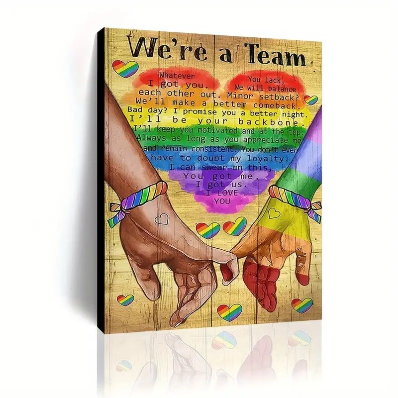 We're A Team Wooden Framed Canvas Painting for Gay Couple - PrideBooth