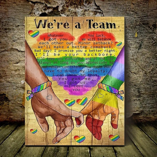 We're A Team Wooden Framed Canvas Painting for Gay Couple - PrideBooth