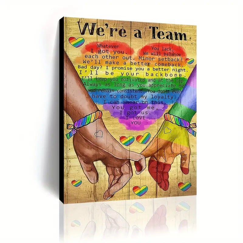 We're A Team Wooden Framed Canvas Painting for Gay Couple - PrideBooth