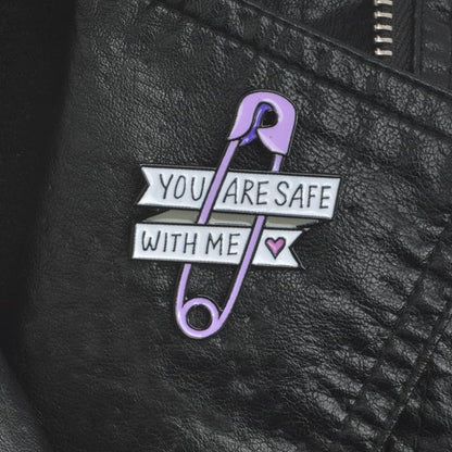 You Are Safe With Me Safety Pin Enamel Pin - PrideBooth