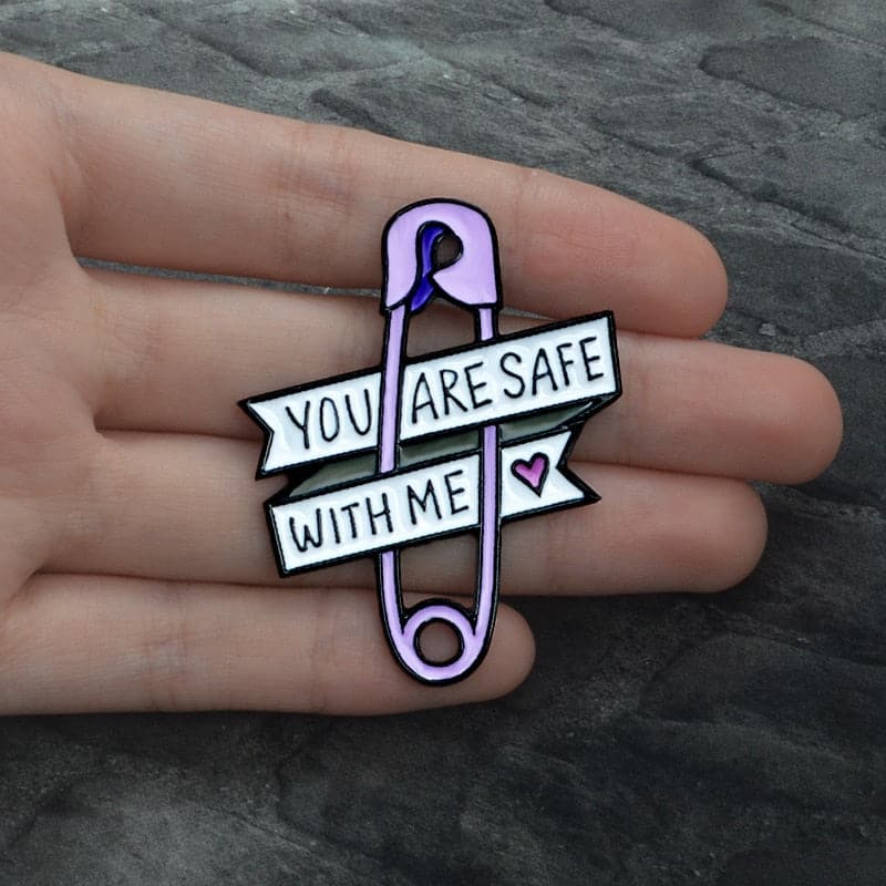 You Are Safe With Me Safety Pin Enamel Pin - PrideBooth