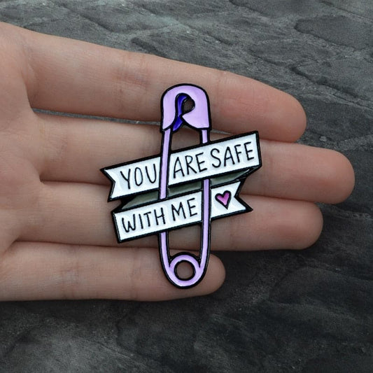 You Are Safe With Me Safety Pin Enamel Pin - PrideBooth