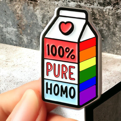 100% Pure Homo - Funny LGBT Pride Pin - PrideBooth