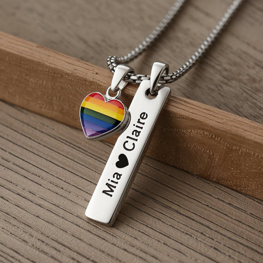 Custom Name Necklace With Rainbow Heart - PrideBooth