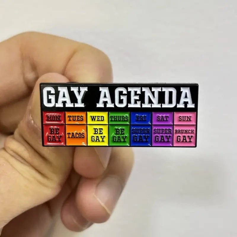 Funny GAY AGENDA LGBTQ Pride Pin - PrideBooth