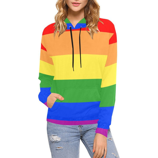 Rainbow Gay Pride Flag Womens All Over Print Hoodie(USA Size) (Model H13) - PrideBooth