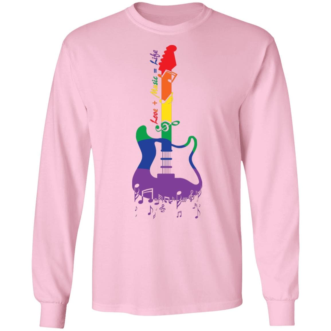 Rainbow Guitar "Love + Music = Life" Pride T Shirt - PrideBooth