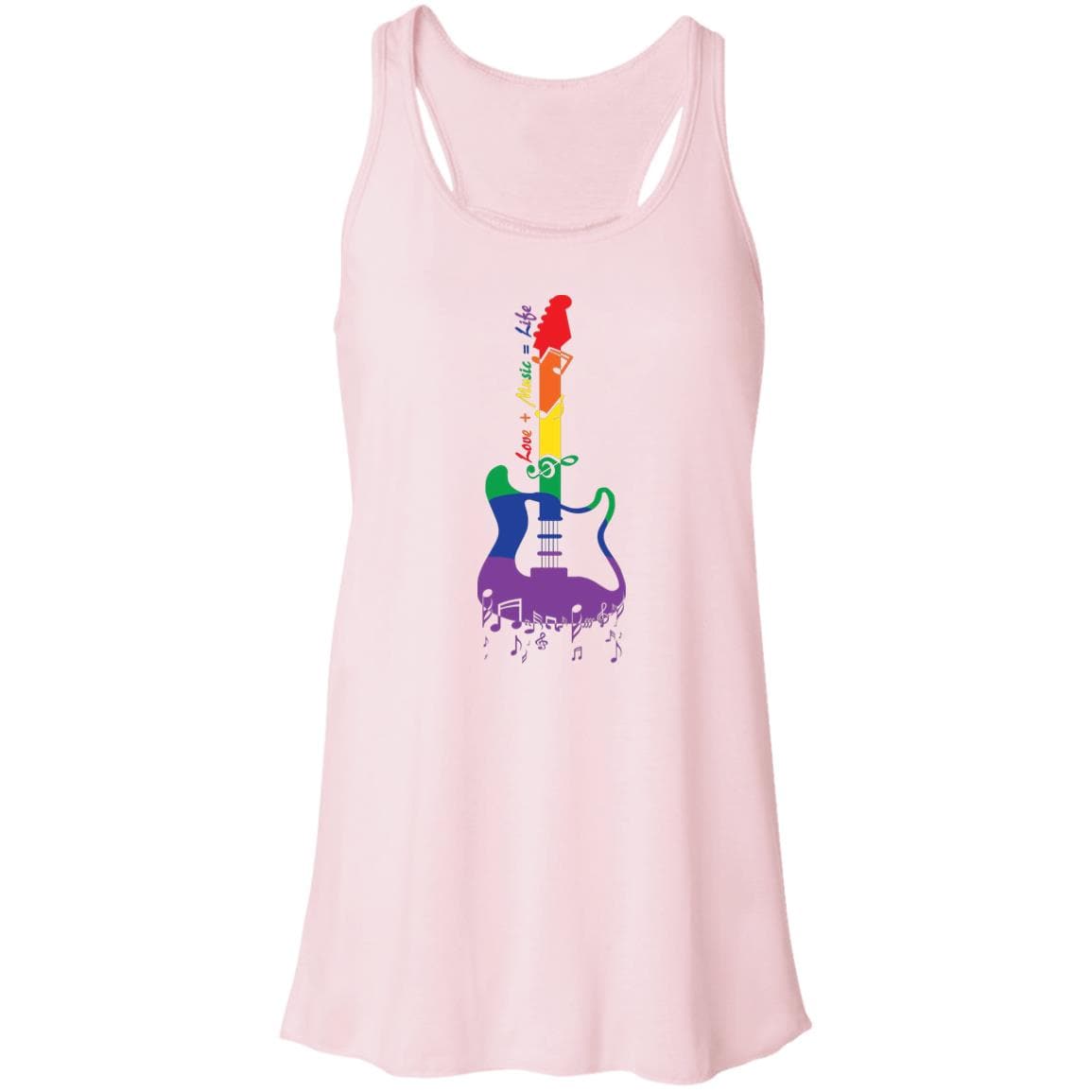 Rainbow Guitar "Love + Music = Life" Pride T Shirt - PrideBooth