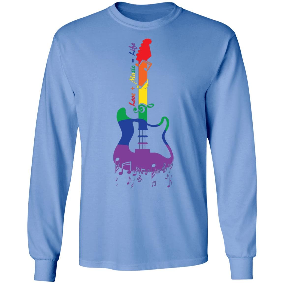 Rainbow Guitar "Love + Music = Life" Pride T Shirt - PrideBooth