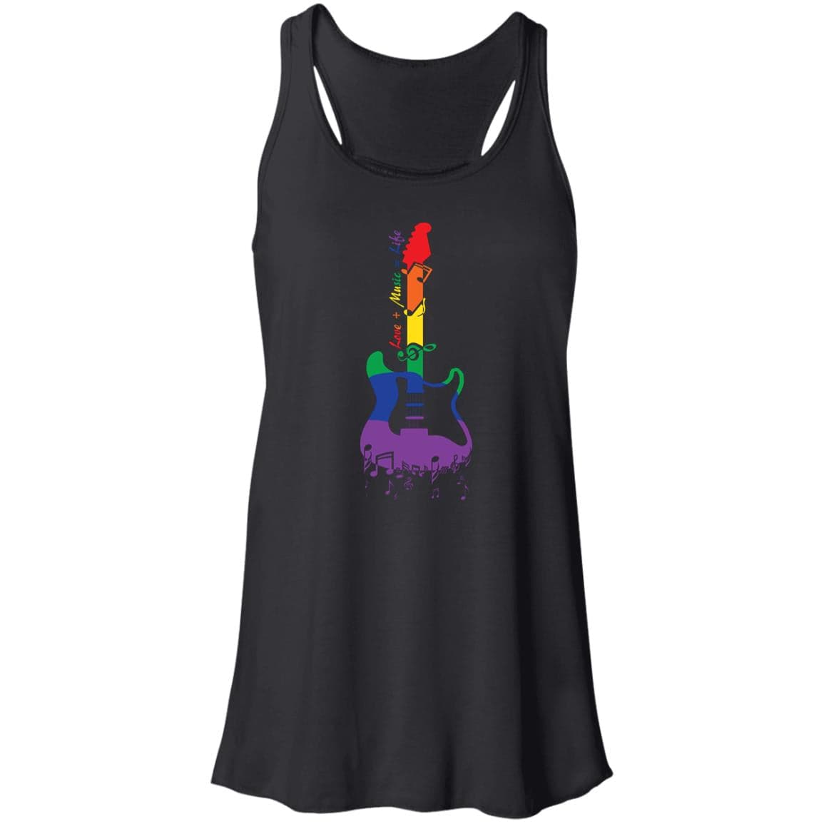 Rainbow Guitar "Love + Music = Life" Pride T Shirt - PrideBooth