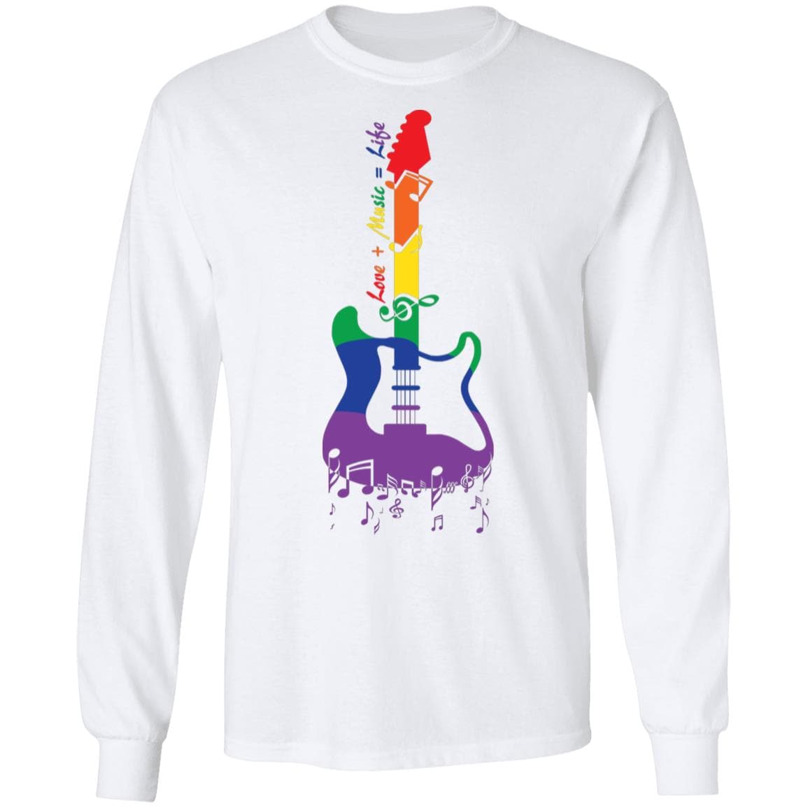 Rainbow Guitar "Love + Music = Life" Pride T Shirt - PrideBooth