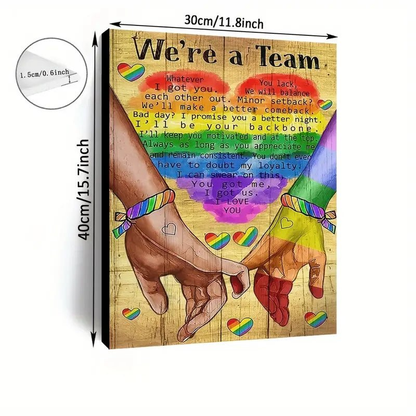 We're A Team Wooden Framed Canvas Painting for Gay Couple - PrideBooth